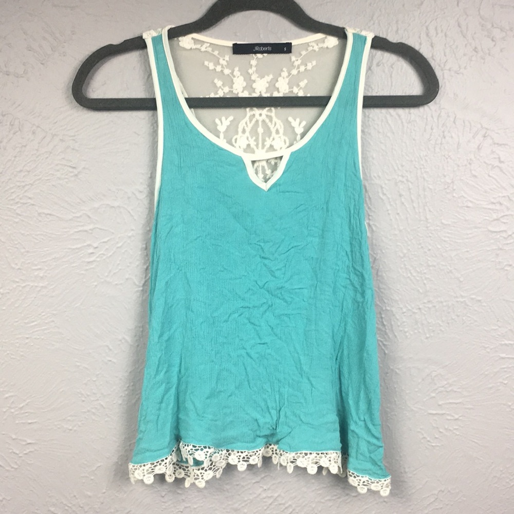 JRoberts Teal & Cream Lace Racerback Tank Top Sz S